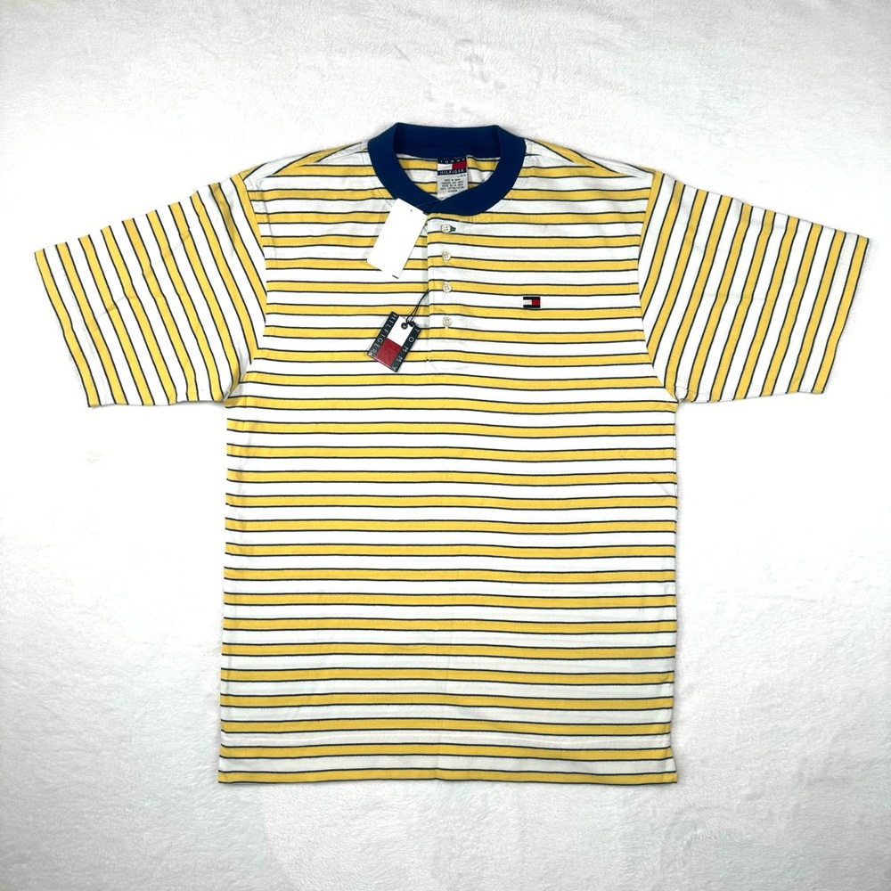Vintage Y2K Tommy Hilfiger Shirt Boys‎ Size Large L Yellow Striped White Tee